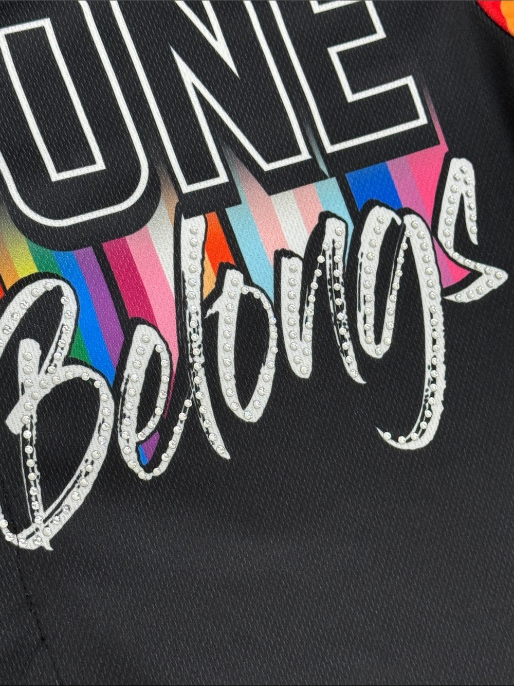 Pride "Everyone Belongs" Bling Rainbow Print Baseball Jersey - Size Medium - NWT - Picture 7 of 8